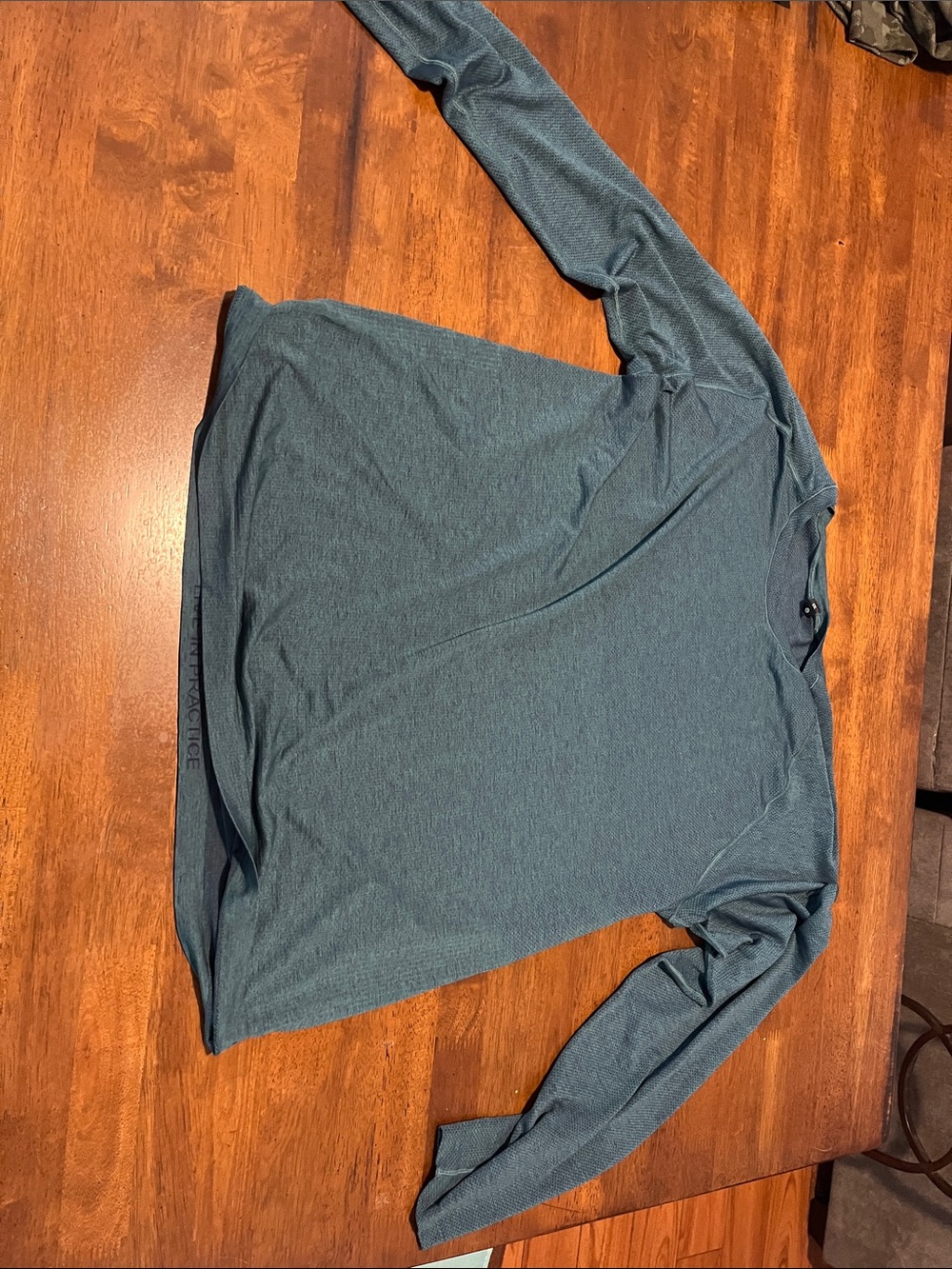 Long Sleeve Crew Neck Top in Teal Metal Vent green /blue